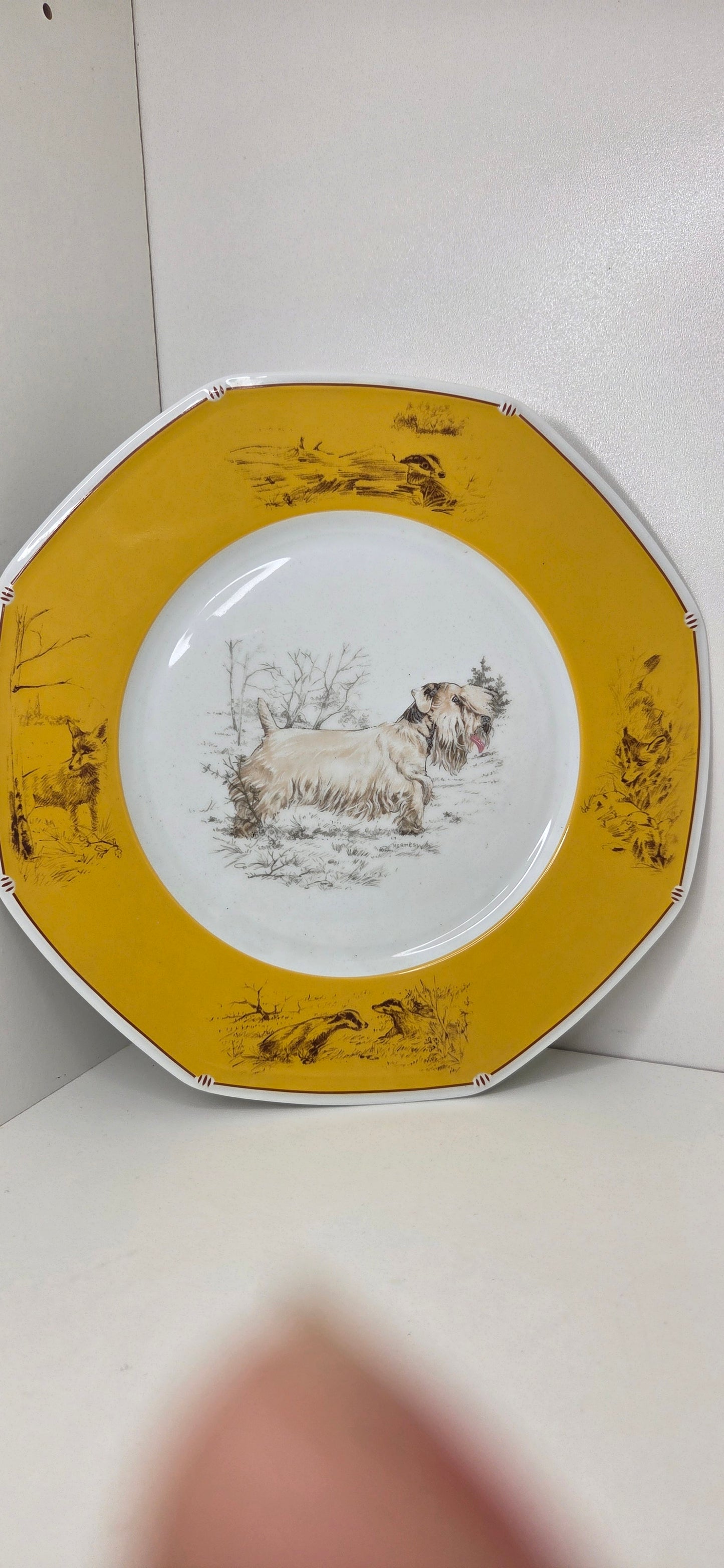 Assiette Hermès en Porcelaine "Sealyham Terrier "