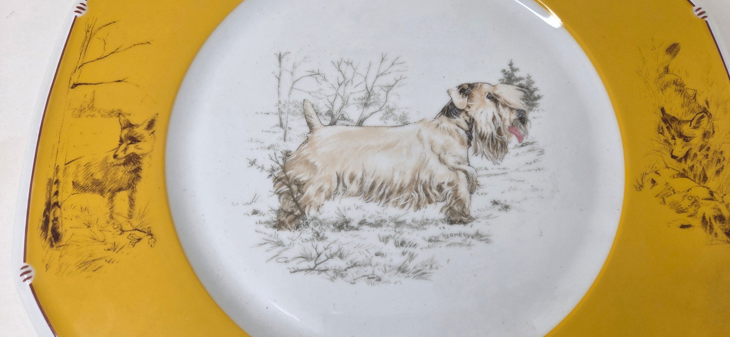Assiette Hermès en Porcelaine "Sealyham Terrier "