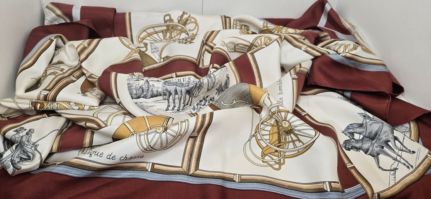 Carré/Scarf Hermès "Voitures de Dames" Silk/Soie 90cm