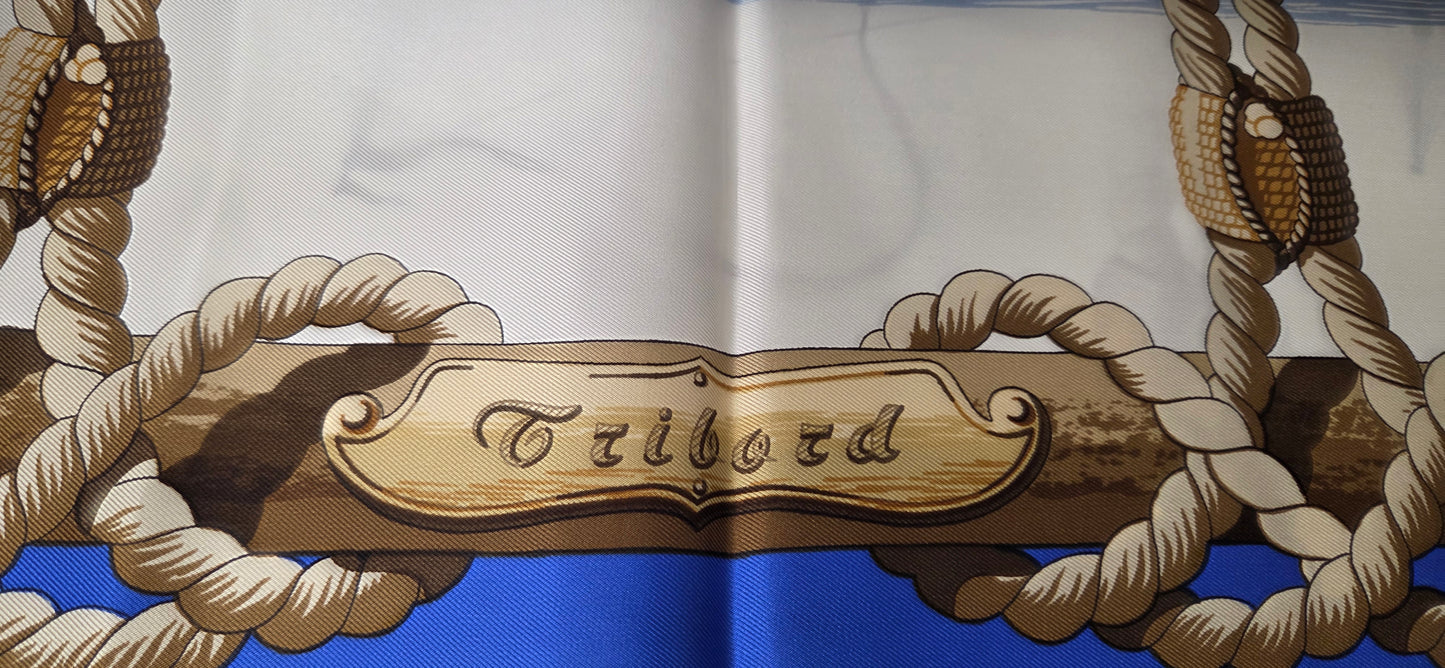 Carré Hermès en twill de soie intitulé "Tribord"