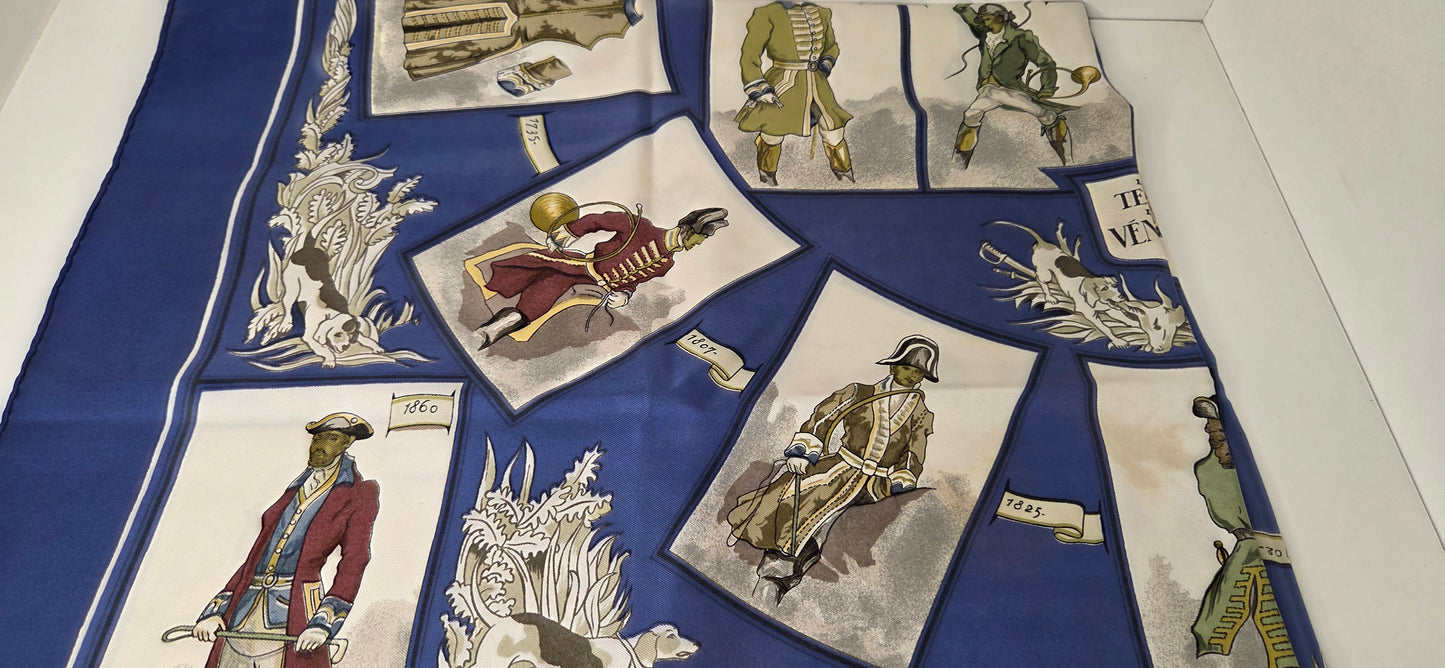 Carré Hermès en twill de soie "La tenue de Venerie "