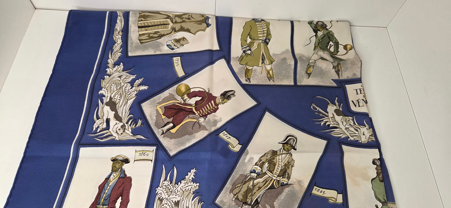 Carré Hermès en twill de soie "La tenue de Venerie "