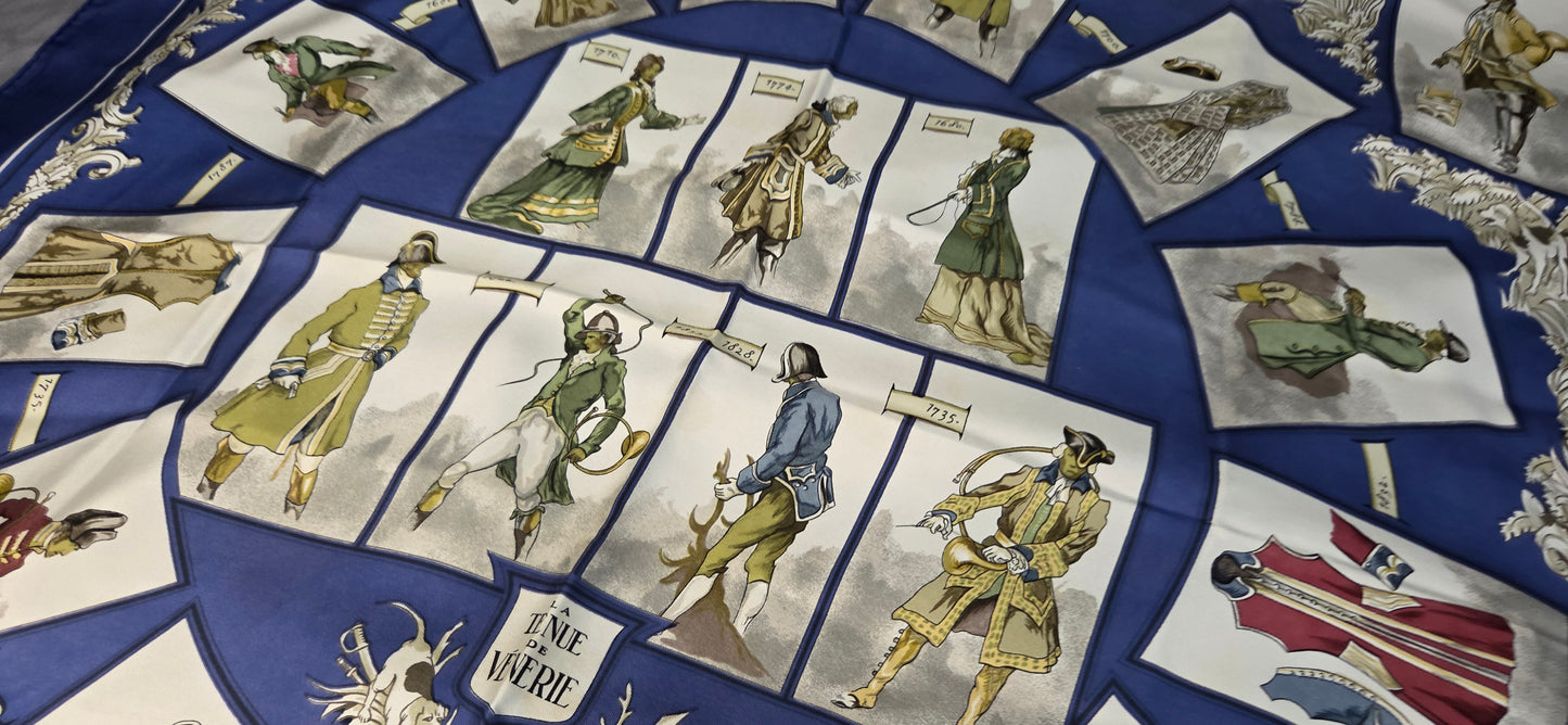 Carré Hermès en twill de soie "La tenue de Venerie "