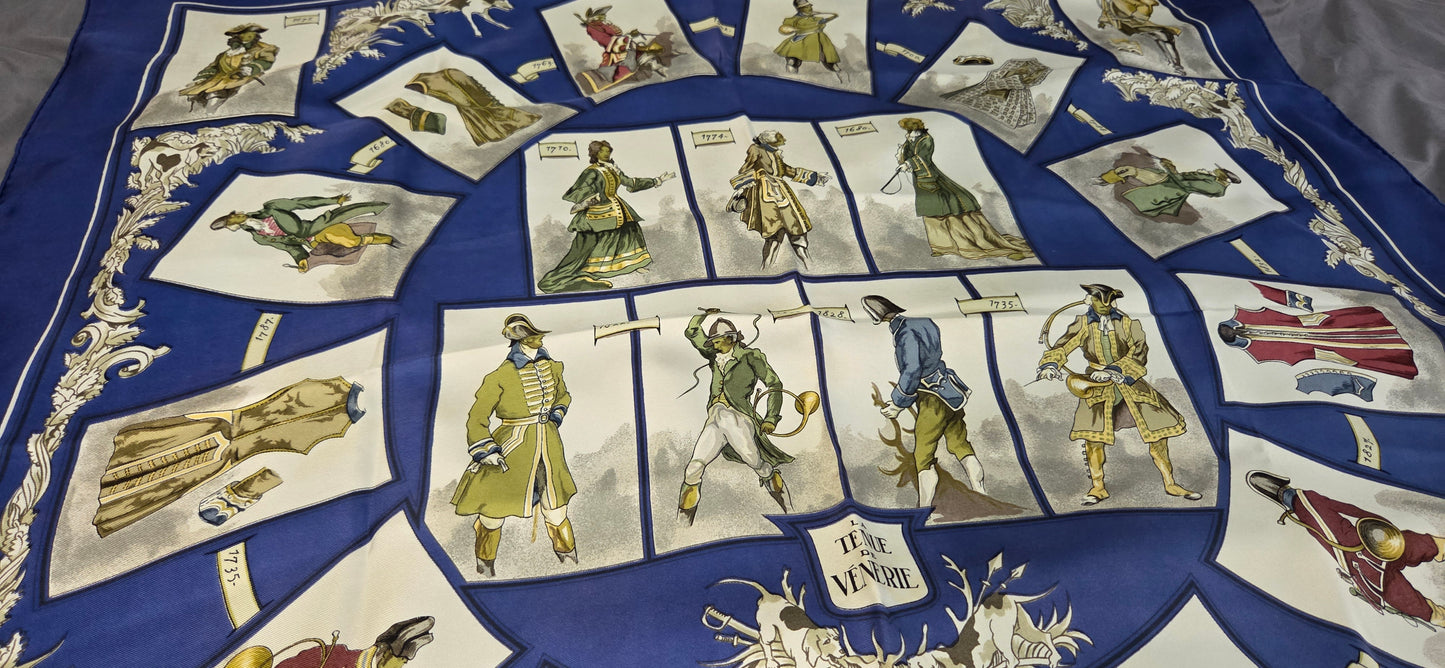 Carré Hermès en twill de soie "La tenue de Venerie "