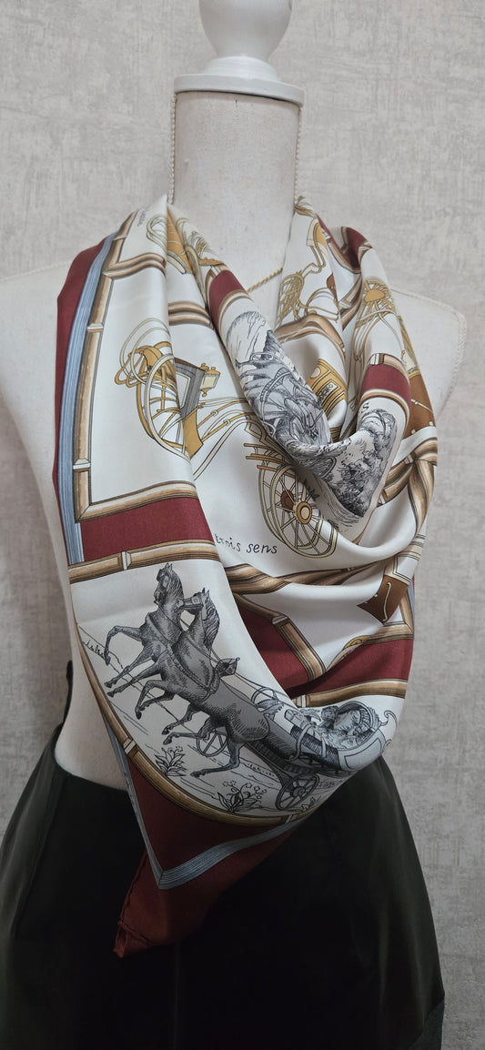 Carré/Scarf Hermès "Voitures de Dames" Silk/Soie 90cm