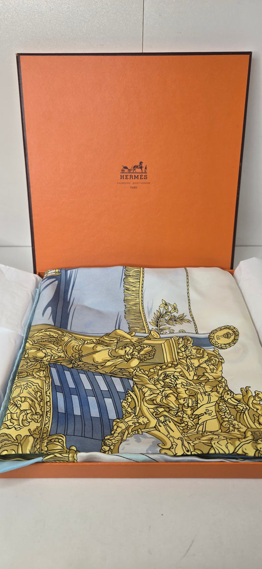 Carré Hermès Silk/Soie "Vue du carrosse de la galère de la Réale " 90cm