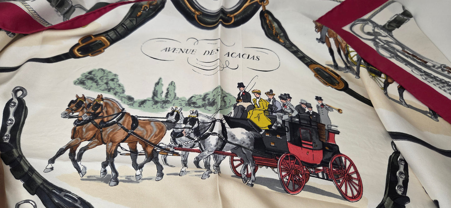 Carré Hermès en twill de soie "Avenue des Acacias "