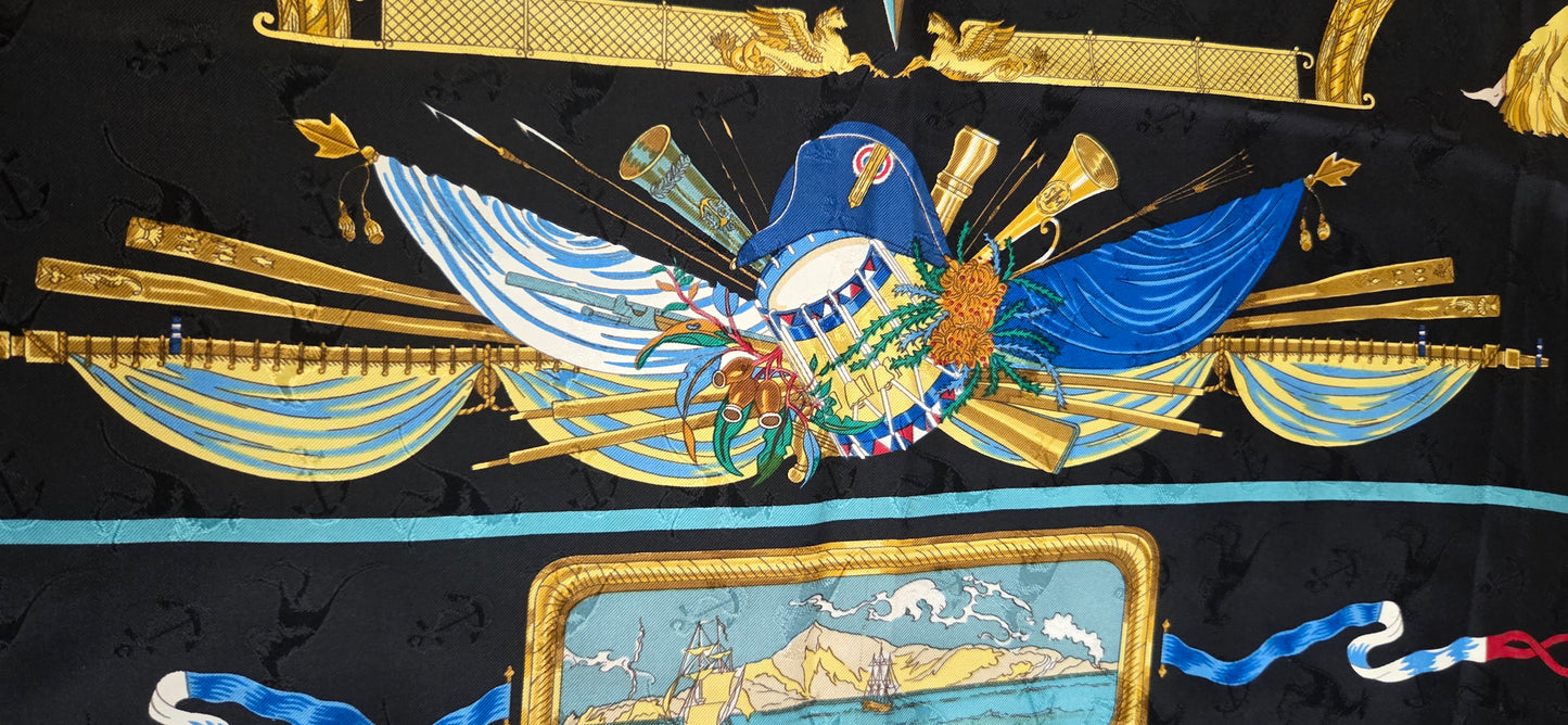 Carré Hermès en twill de soie "Le Geographe "