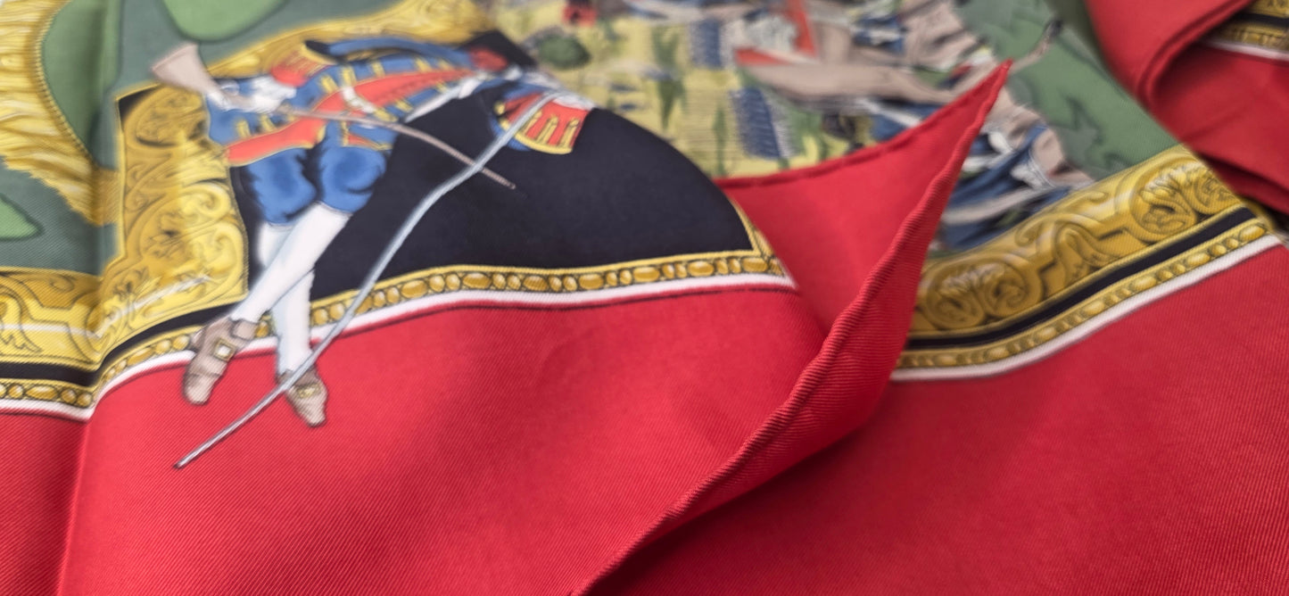 Carré Hermès en twill de soie "Les Armées en Campagne "