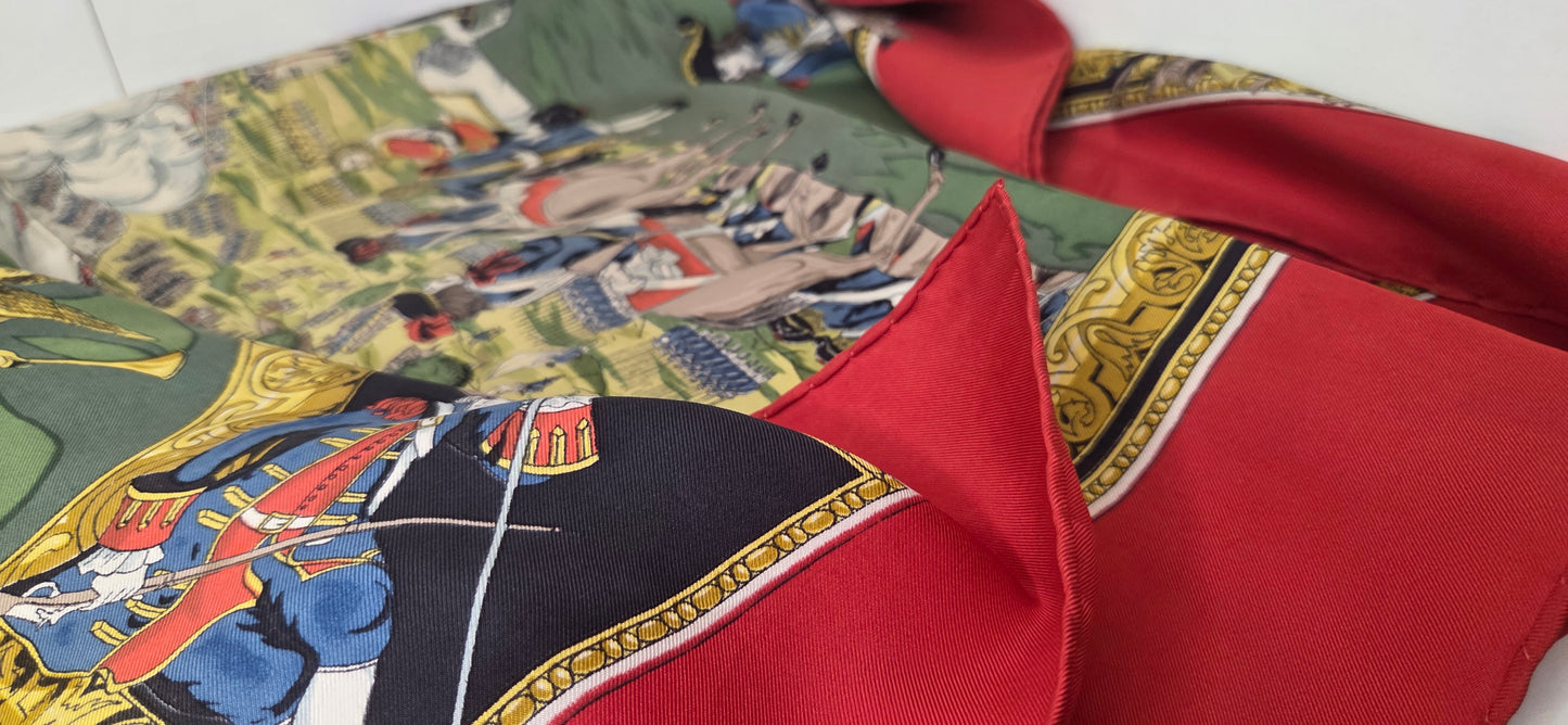 Carré Hermès en twill de soie "Les Armées en Campagne "