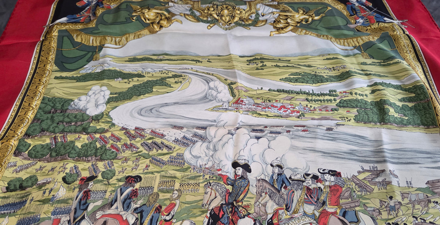 Carré Hermès en twill de soie "Les Armées en Campagne "