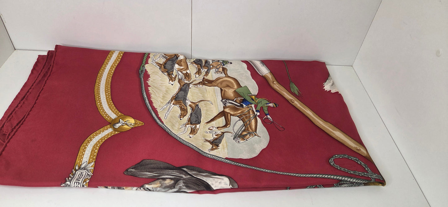 Carré Hermès en twill de soie "Le Laisser Courre "