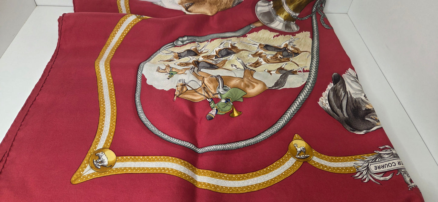 Carré Hermès en twill de soie "Le Laisser Courre "