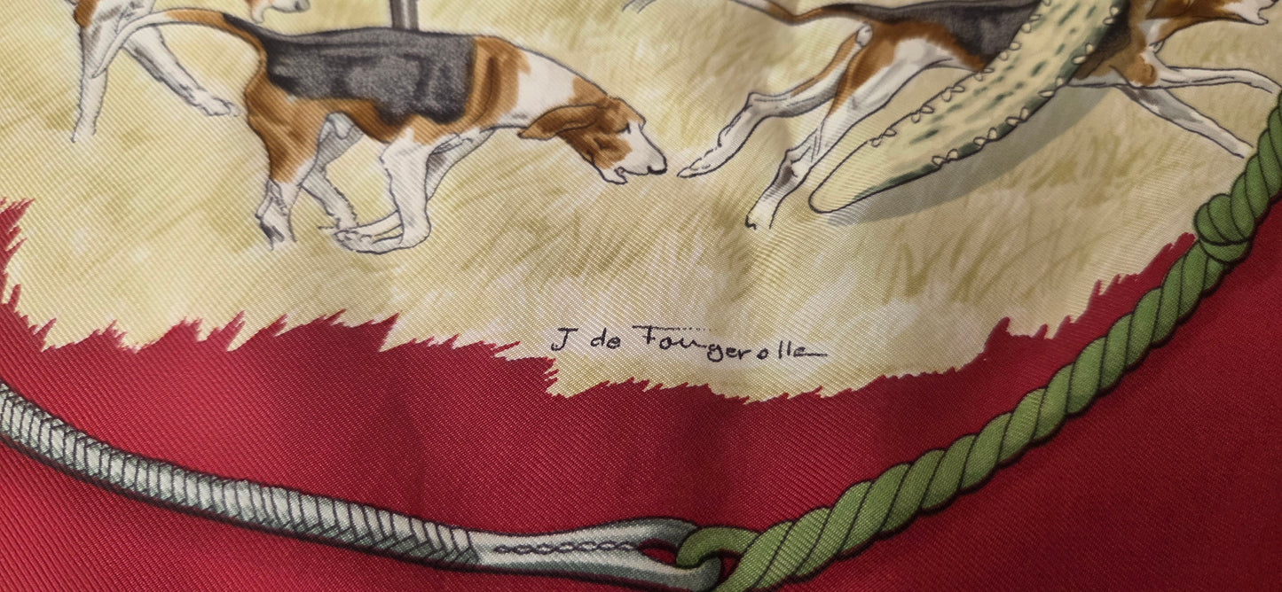 Carré Hermès en twill de soie "Le Laisser Courre "