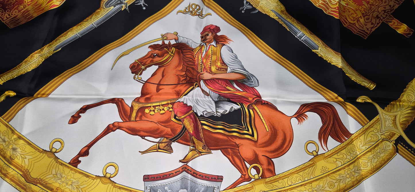 Carré Hermès en twill de soie "1821 Cavalier Ottoman"