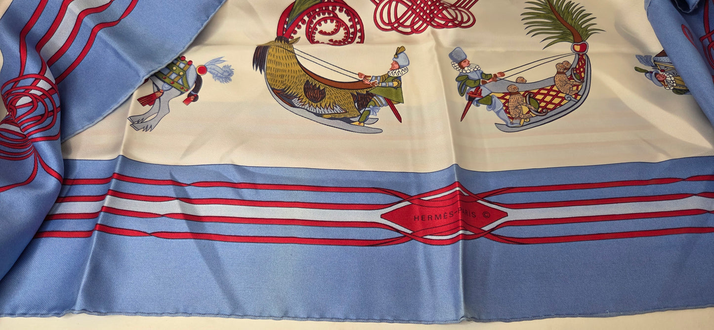 Carré Hermès en twill de soie "Les Fantaisies du Roy "