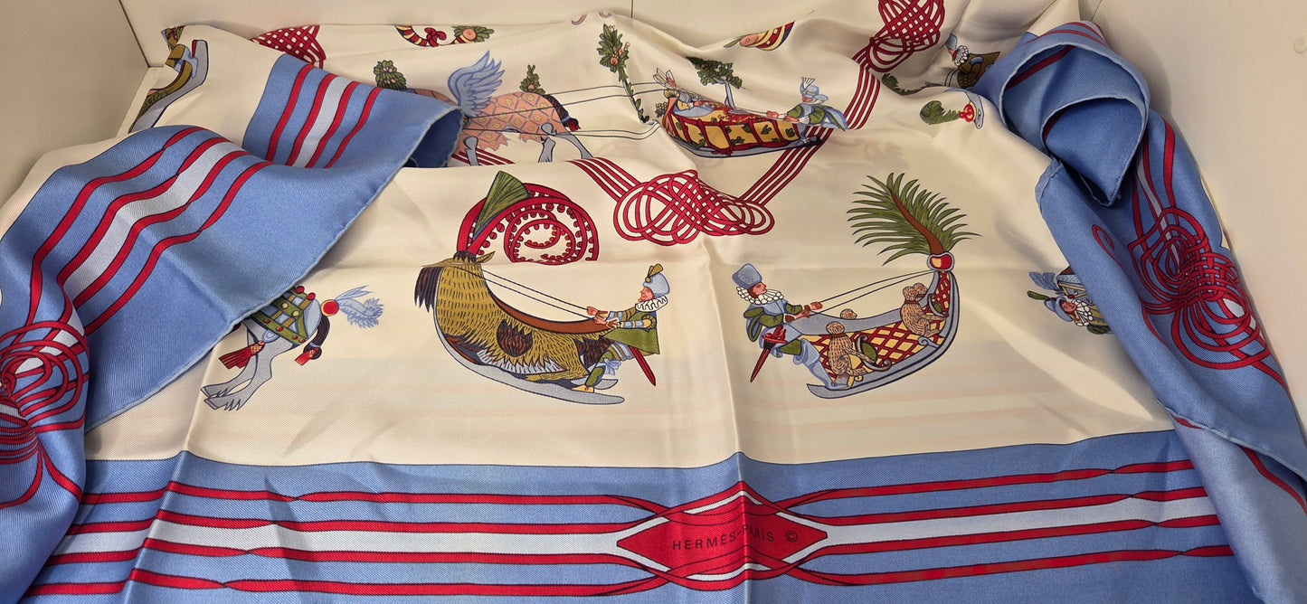 Carré Hermès en twill de soie "Les Fantaisies du Roy "