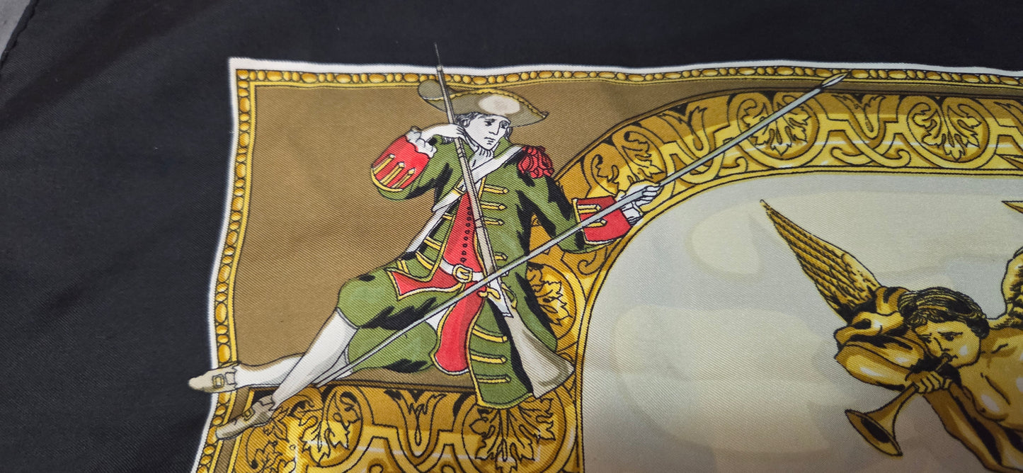 Carré Hermès en twill de soie intitulé "Les Armées en Campagne "