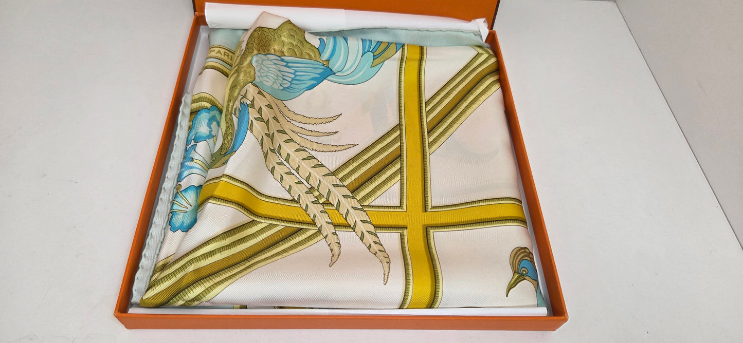 Carré Hermès en twill de soie intitulé "Caraïbes "