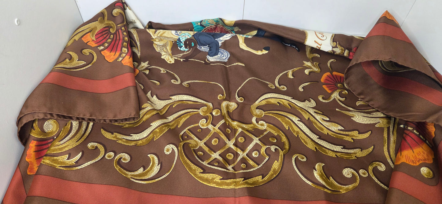 Carré Hermès en twill de soie intitulé " Le Cheval Turc "