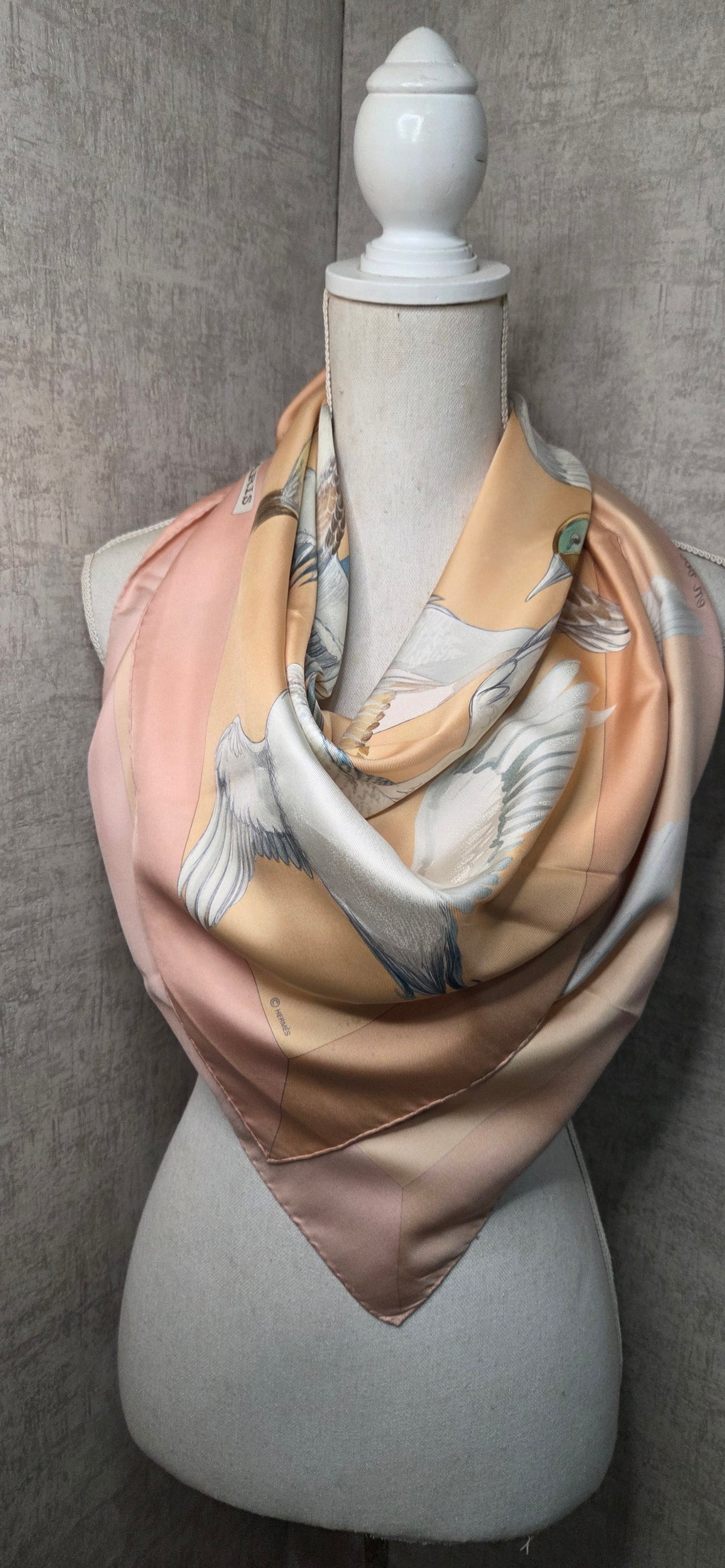 Carré Hermès en twill de soie intitulé "Sauvagine en Vol"