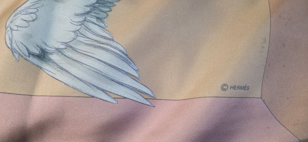 Carré Hermès en twill de soie intitulé "Sauvagine en Vol"